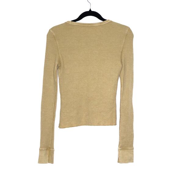 DAILY PRACTICE Easy Waffle Knit Tee Mustard Long Sleeve Casual Women's XS - Picture 2 of 11